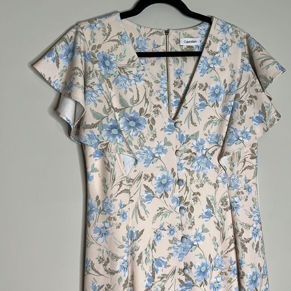 CALVIN KLEINWomen's Flutter Sleeve V-Neck Midi with Button Front Detail 12 NWT - Picture 6 of 12